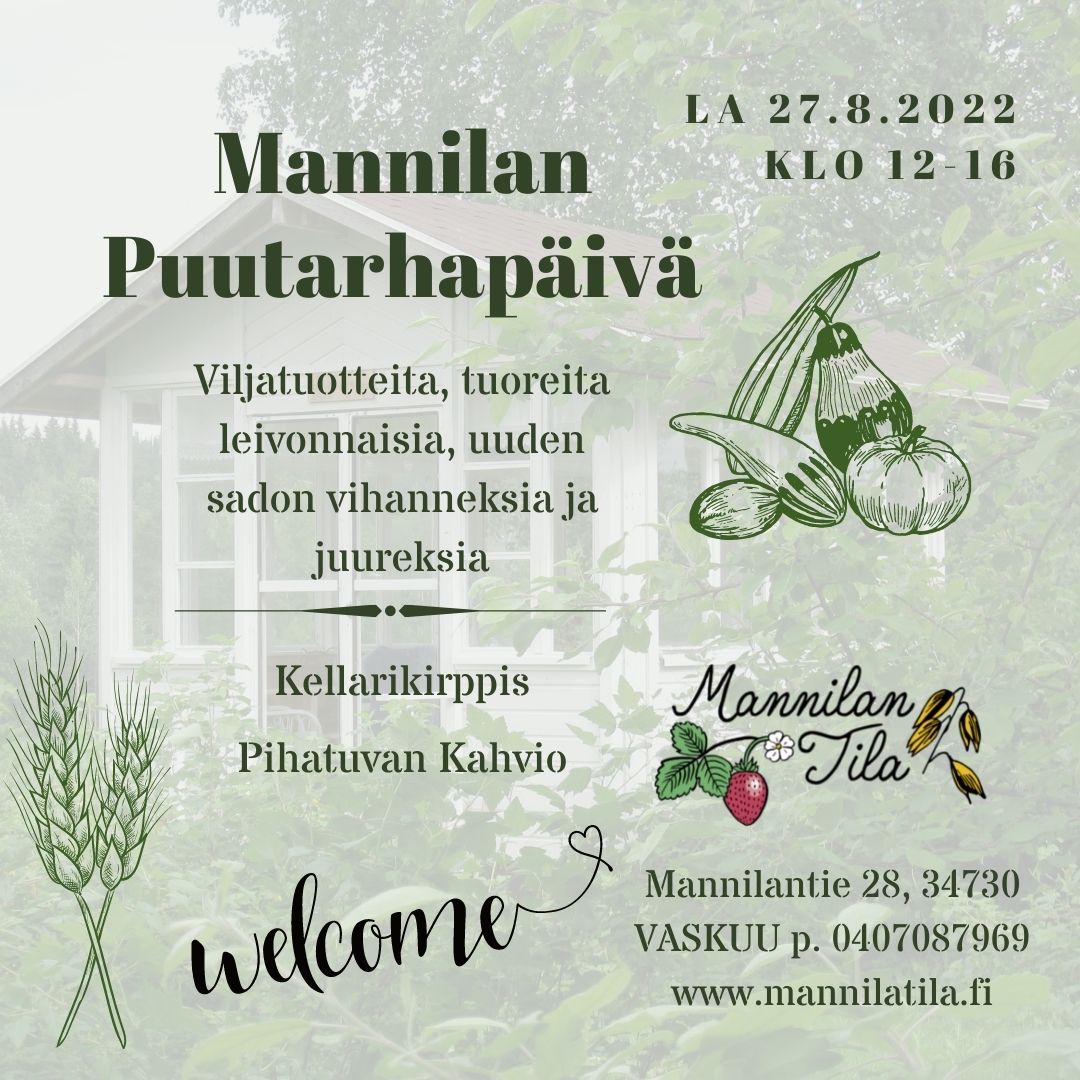 Mannilan Puutarhapäivä la 27.8.2022 klo 12-16